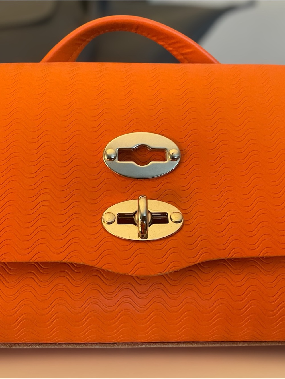 Structured Orange Top-Handle Satchel with Gold-Tone Hardware